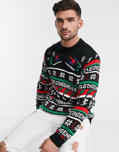 Черный новогодний джемпер River Island