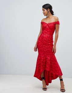 Красное платье-бандо макси с вышивкой Chi Chi London-Красный