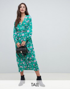 Платье миди с запахом и цветочным принтом Influence Tall-Зеленый