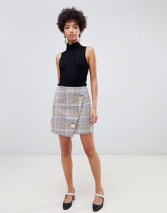 Мини-юбка в клетку с запахом River Island-Мульти