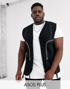 Жилет с ремешками и отделкой в стиле милитари ASOS DESIGN Plus-Черный