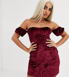 Бархатное платье мини с открытыми плечами ASOS DESIGN Petite-Красный