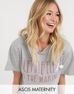 Новогодняя футболка с эльфом и надписью ASOS DESIGN Maternity-Серый