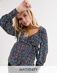 Блузка с запахом и контрастным цветочным принтом Fashion Union Maternity-Мульти