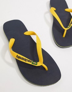 Шлепанцы темно-синего и желтого цвета с логотипом Havaianas Brasil-Темно-синий