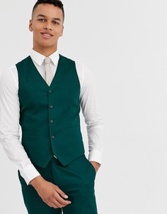 Зеленый приталенный хлопковый жилет ASOS DESIGN wedding