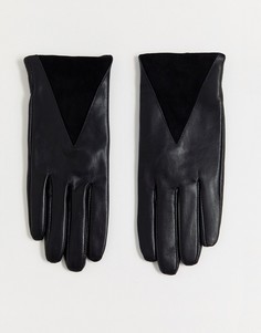 Кожаные перчатки с треугольными замшевыми вставками Boardmans-Черный