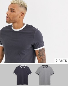 Футболка из органического хлопка с контрастной отделкой ASOS DESIGN - Набор из 2 шт. со скидкой-Мульти