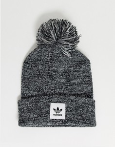 Серая меланжевая шапка-бини с логотипом и помпоном adidas Originals-Серый