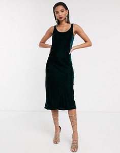 Бархатное платье-комбинация миди с овальным вырезом ASOS DESIGN-Зеленый