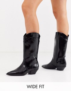 Черные сапоги в ковбойском стиле для широкой стопы ASOS DESIGN-Черный