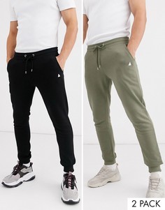 2 пары джоггеров скинни (черный/светлый хаки) с треугольником AS0S DESIGN-Мульти