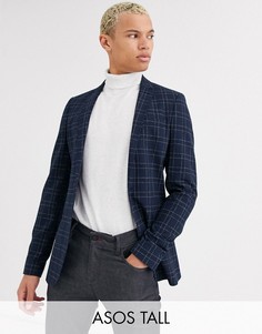Темно-синий супероблегающий блейзер в клетку ASOS DESIGN Tall