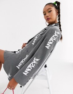 Oversize-пиджак от комплекта со светоотражающим принтом Jaded London-Серый