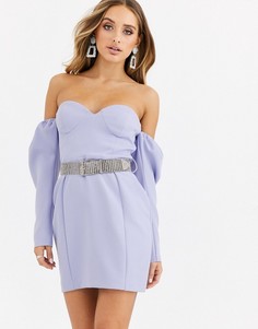 Лавандовое платье мини со спущенными плечами и корсетной отделкой Missguided-Фиолетовый