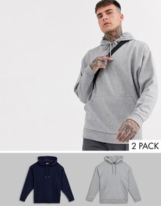 Набор из 2 худи серого меланжевого и темно-синего цвета ASOS DESIGN-Мульти