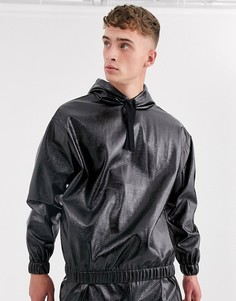 Oversize-худи из блестящей искусственной кожи ASOS DESIGN-Черный