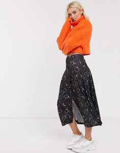 Монохромная юбка миди с пуговицами и цветочным принтом ASOS DESIGN-Мульти