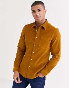 Приталенная эластичная вельветовая рубашка горчичного цвета ASOS DESIGN-Желтый