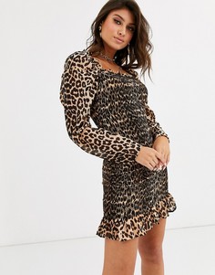 Присборенное платье мини с леопардовым принтом ASOS DESIGN-Мульти