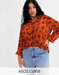 Мягкая рубашка с длинными рукавами и принтом собаки ASOS DESIGN Curve-Мульти
