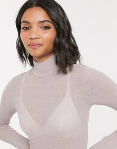 Светло-бежевый сетчатый топ с воротником-стойкой Topshop-Кремовый