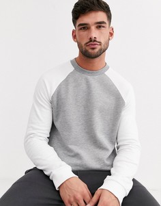 Серый меланжевый свитшот с кремовыми рукавами реглан ASOS DESIGN
