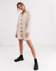 Свободное вельветовое платье-рубашка мини ASOS DESIGN-Бежевый