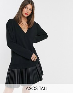 Трикотажное платье со вставкой из искусственной кожи ASOS DESIGN Tall-Черный