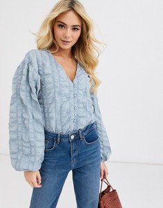 Фактурный лонгслив на пуговицах ASOS DESIGN-Бесцветный