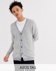 Серый oversize-кардиган в рубчик ASOS DESIGN Tall-Бежевый