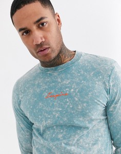 Лонгслив с эффектом кислотной стирки и вышивкой на груди ASOS DESIGN-Синий