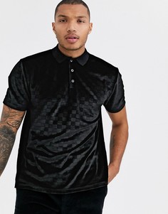 Велюровое поло в клетку ASOS DESIGN-Черный