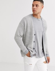 Серый свободный кардиган в рубчик ASOS DESIGN-Бежевый