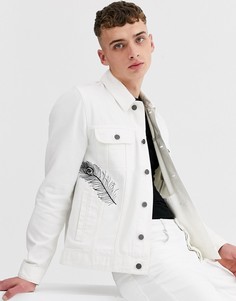 Светло-бежевая джинсовая куртка с вышивкой ASOS DESIGN-Кремовый