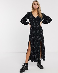 Чайное платье макси в горошек Miss Selfridge-Черный