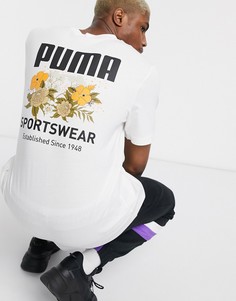 Футболка с цветочным принтом на спине Puma-Белый