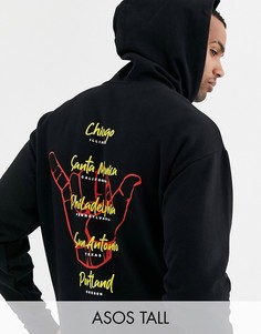 Худи черного цвета с принтом на спине ASOS DESIGN Tall-Черный