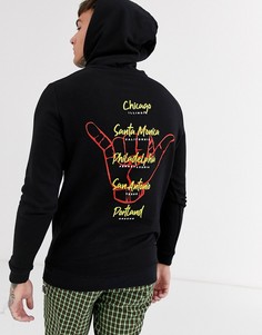 Черное длинное худи с принтом на спине ASOS DESIGN-Черный
