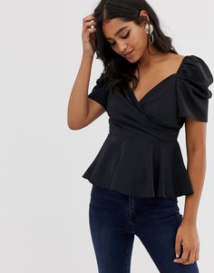 Чайная блузка с запахом ASOS DESIGN-Черный