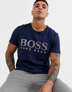 Темно-синяя футболка с названием бренда металлик BOSS bodywear-Темно-синий