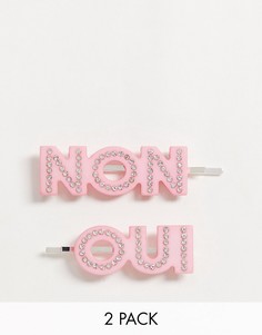 Розовые заколки для волос с дизайном \OUI/NON\" Monki-Розовый