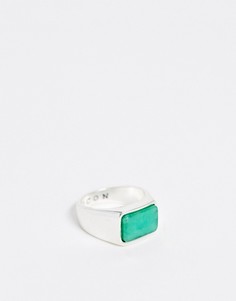Кольцо-печатка с зеленым камнем Icon Brand-Серебряный