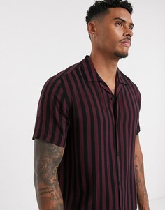 Рубашка в черную/бордовую полоску Topman-Красный
