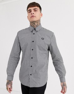 Черно-белая рубашка в клеточку с пуговицами Fred Perry-Черный