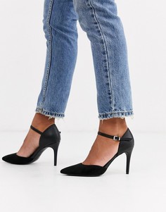 Черные туфли на каблуке из искусственной замши со вставкой в рубчик New Look-Черный