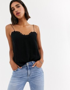 Черный топ с кружевом Bershka