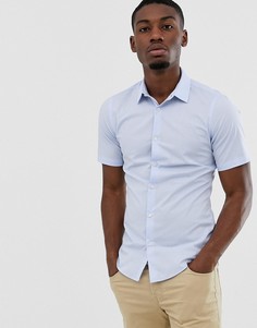 Однотонная эластичная рубашка с короткими рукавами French Connection-Синий