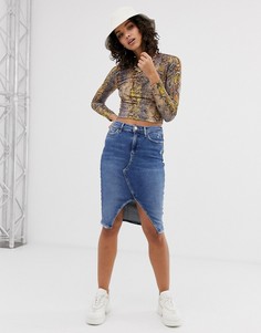 Выбеленная джинсовая юбка длиной до колен River Island-Синий
