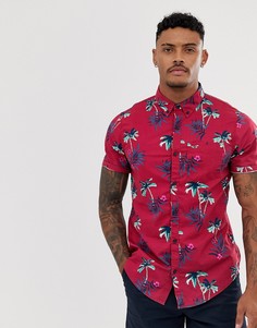 Красная узкая рубашка из поплина с короткими рукавами и пальмовым принтом Hollister-Красный